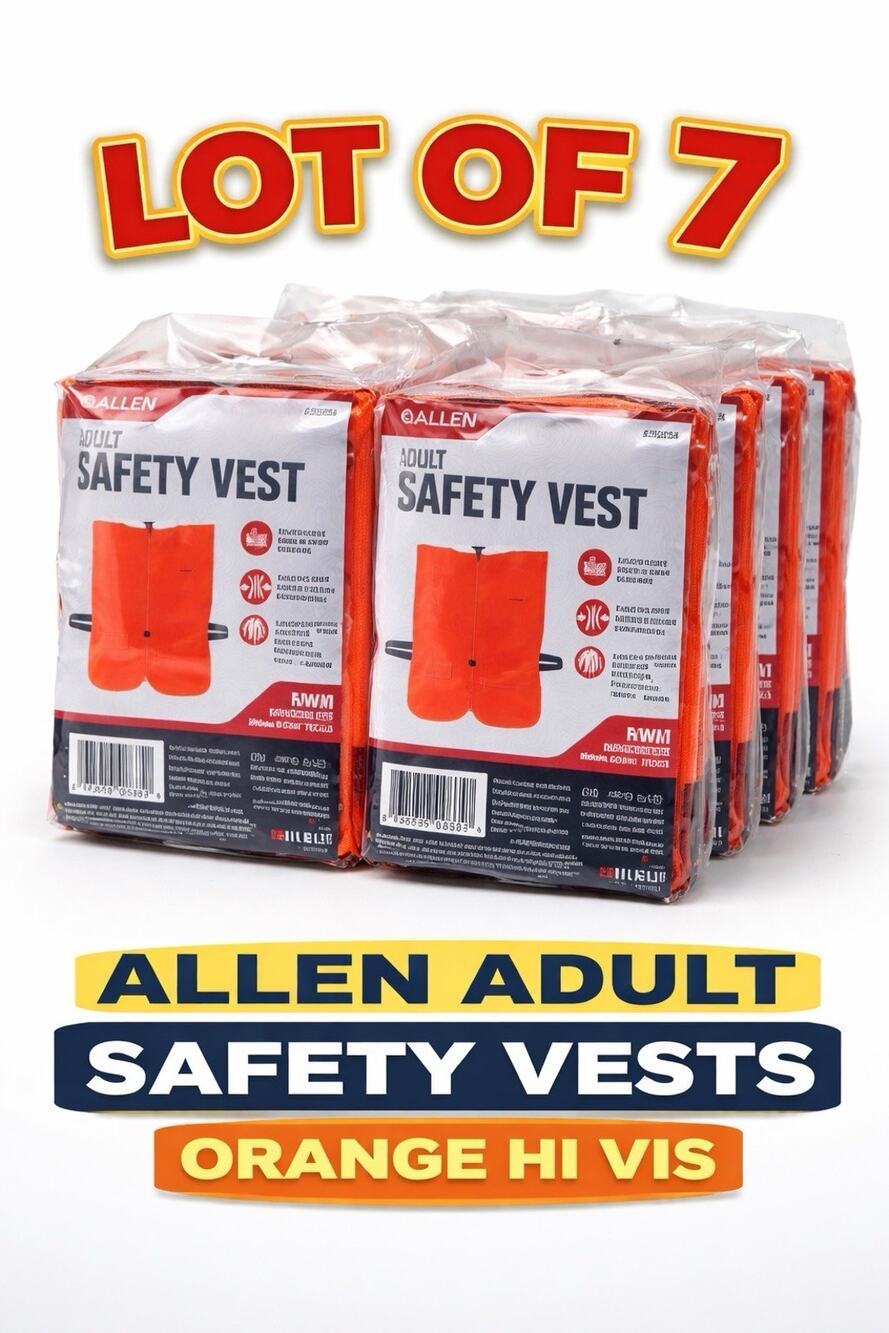 Lot of 7 Allen Hi Vis Safety Vests Orange Reflective Adjustable Adult New
